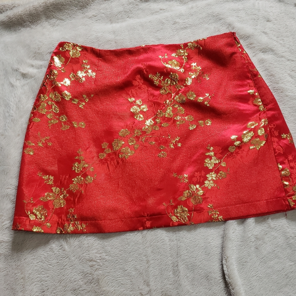 Asian red mini skirt